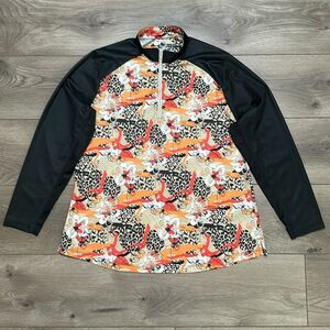Bermuda Sands 1/4 Zip Golf Pullover Long Sleeve Orange Black Print Size Large‎